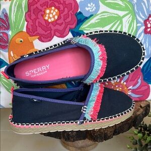 🌺🦩Sperry Blue and Pink Espadrille Flats with Tassel Fringe•Size 13.5(girl)🦩🌺